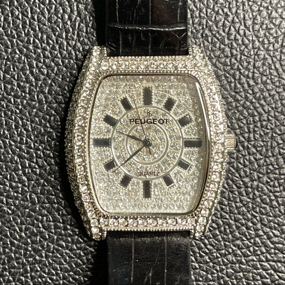 Peugeot diamond crystal watch & black band
